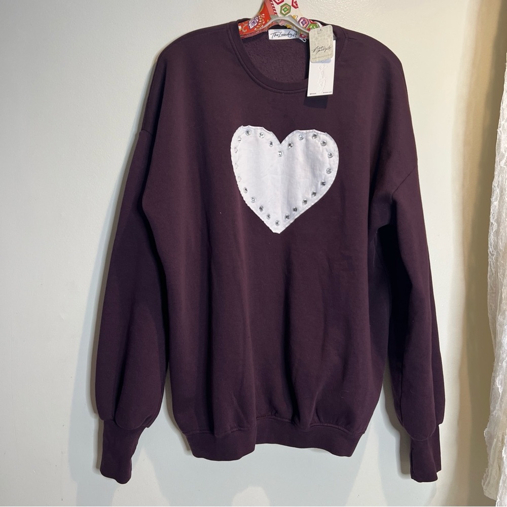 Free People The Laundry Room Heartbrite Jumper Embellished Hearts Sweatshirt S - Picture 4 of 8
